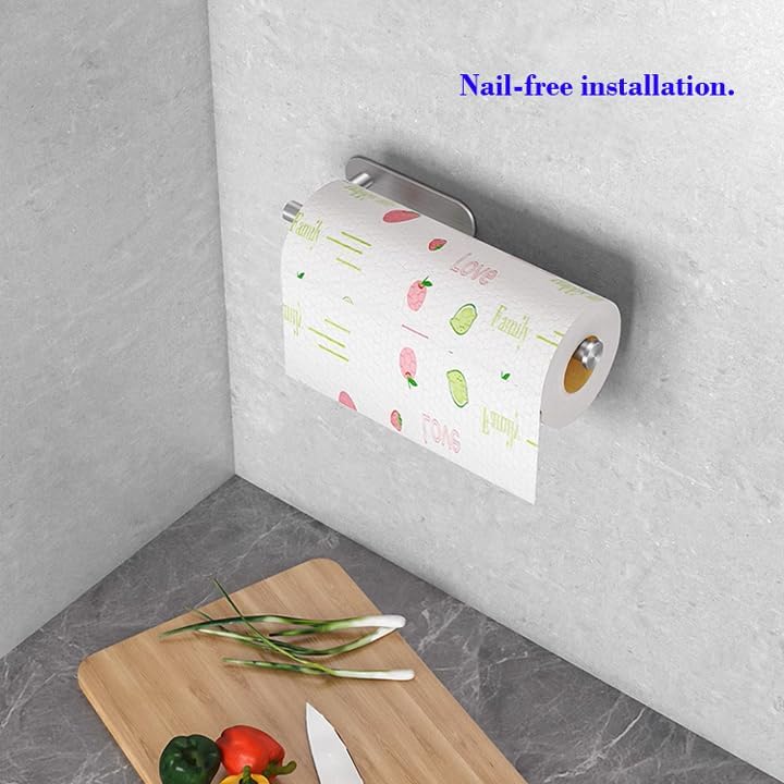Multi-functional Kitchen Roll Holder, Self-Adhesive or Drilling Wall-Mounted Paper Towel Bar