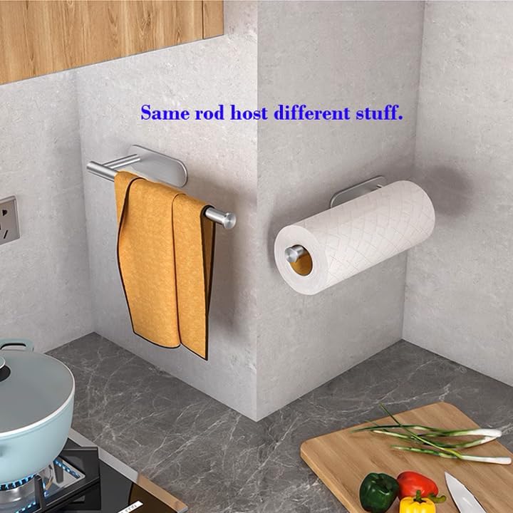 Multi-functional Kitchen Roll Holder, Self-Adhesive or Drilling Wall-Mounted Paper Towel Bar