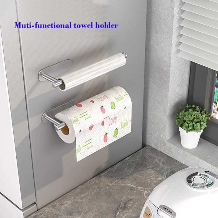 Multi-functional Kitchen Roll Holder, Self-Adhesive or Drilling Wall-Mounted Paper Towel Bar