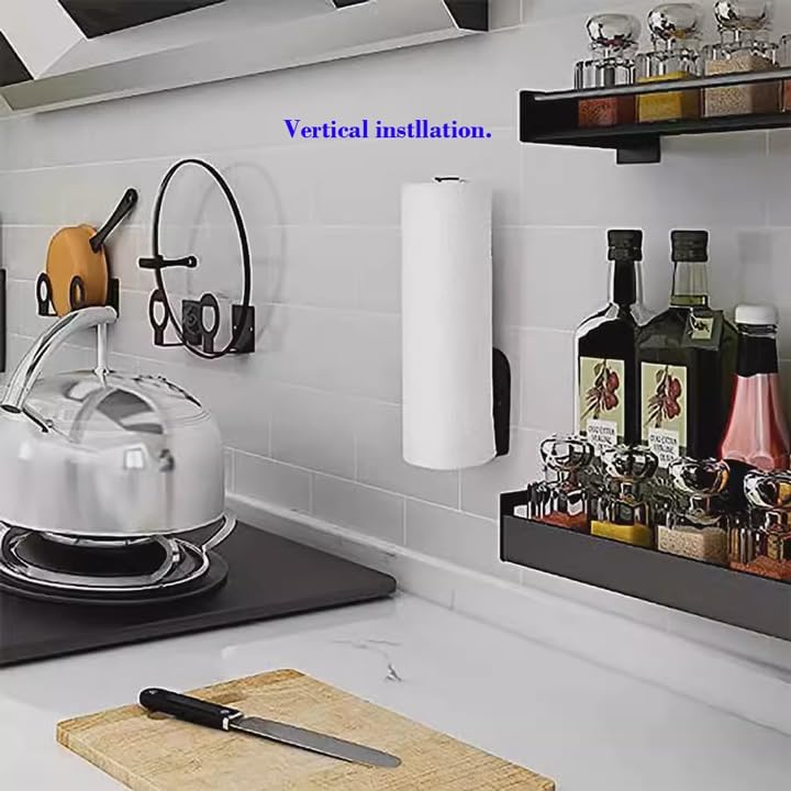 Multi-functional Kitchen Roll Holder, Self-Adhesive or Drilling Wall-Mounted Paper Towel Bar
